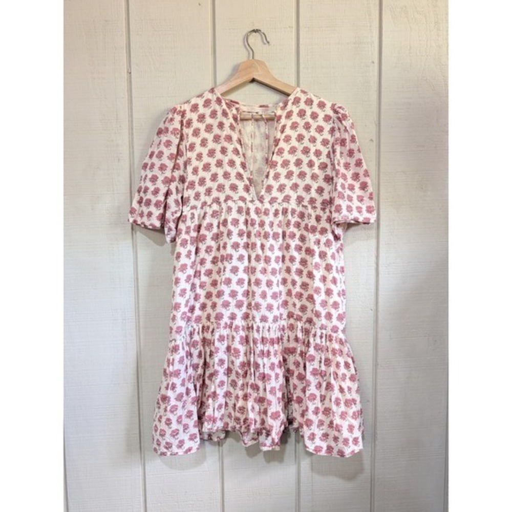 Emerson Frye India Collection Tiered Babydoll Dress Floral Pink Dainty Boho